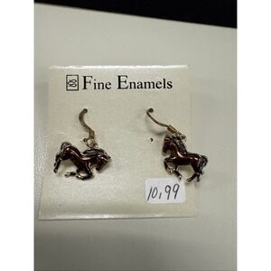 Fine Enamels 22ct‎ Gold Plated Pierced Earrings Horses Cowgirls E1-19